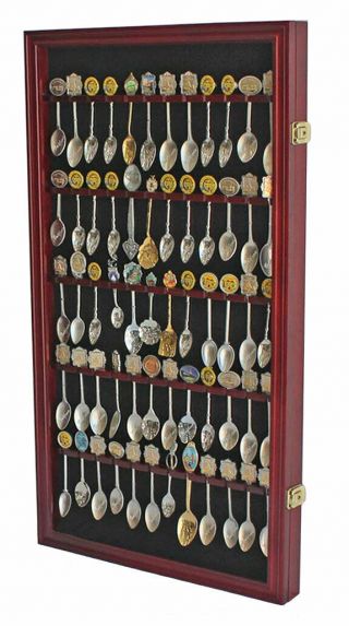 60 Spoon Display Case Rack Holder Cabinet Shadow Box Wall Rack Lockable Sp02 - Che