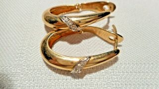 Vintage 14k Yellow Gold Hoop Earrings With Diamonds -