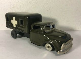 Vintage Linemar Japan Tin Green Us Army Field Ambulance Troop Military Truck Toy