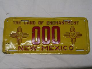 1946 Mexico Double Zia Sample License Plate 46 Nm 000 Vintage Number Tag