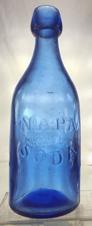 Napa Soda California Antique Applied Blob Top Mineral Water Bottle.  Cobalt