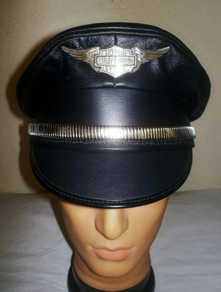 Vtg Harley Muir Officer Cap Leather Captain Hat Biker Bdsm Gay Union Made In Usa