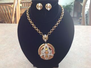 AUTHENTIC SIGNED MCCLELLAND BARCLAY NECKLACE EARRING SET YELLOW STONES 8