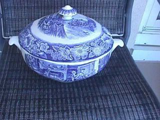 Vintage Liberty Blue Staffordshire England Soup Tureen With Lid
