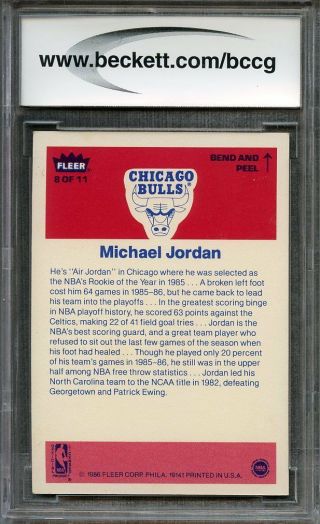 1986 - 87 Fleer Stickers 8 Michael Jordan Rookie Card BGS BCCG 9 Graded RARE 2