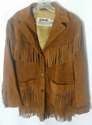 Schott Nyc Fringe Vintage Western Leather Jacket Rare Sz.  16 Womens Xl