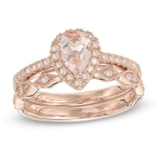 Pear Shaped Vintage Look Engagement Bridal Set 14k Rose Gold - Zales