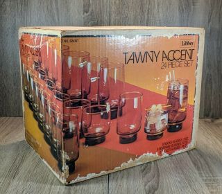 Vintage 1983 Libbey Tawny Accent Tumblers Set Of 24 Never Opened