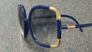 Ted Lapidus Blue Gold Edge Frame France Vintage Square Sunglasses