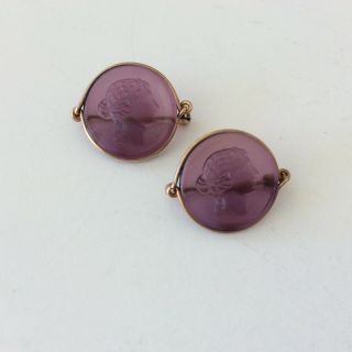 Pair 10k Gold Wire Cameo Intaglio Pin Brooch Set Of 2