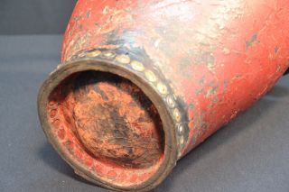 Antique 19th Cent Leather Fire Fighter Bucket Red Paint Primitive Firemans Tool 5