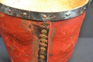 Antique 19th Cent Leather Fire Fighter Bucket Red Paint Primitive Firemans Tool 8