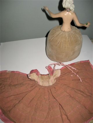 Rare antique French Terre de Retz PINCUSHION HALF DOLL with rose in silk dress 8