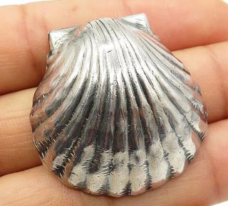 925 Sterling Silver - Vintage Puffed Seashell Designed Pendant - P3646