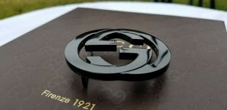 Authentic Vintage Gucci Classic Interlocking Gg Black Metal Belt Buckle Double G