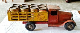 Vtg 30s Shell Oil Gas Stake Truck With Barrel Cans Metalcraft