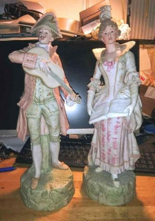 Vintage Huge English Bisque Porcelain Couple,  Robinson & Leabeater.  Early Xx C.
