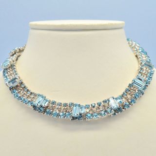 Vintage Necklace Kramer York 1950s Blue Crystal Silvertone Bridal Jewellery