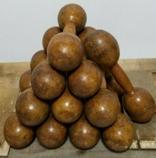 11 Vintage Wooden Exercise Weights Dumbbell Antique 1lb 1 Pound