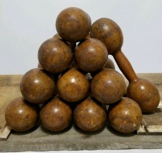 11 Vintage Wooden Exercise Weights Dumbbell Antique 1lb 1 pound 3