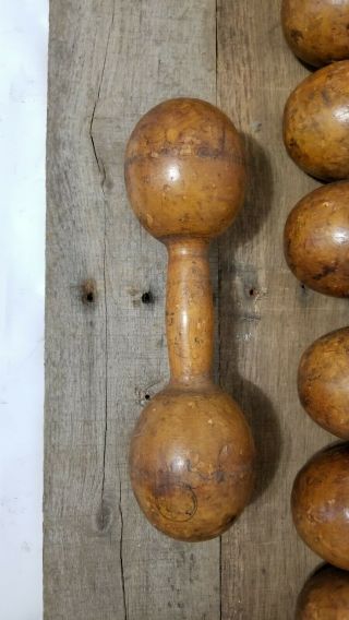 11 Vintage Wooden Exercise Weights Dumbbell Antique 1lb 1 pound 5