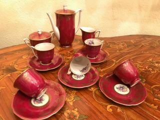 6 Cups 6 Saucer Vintage German Jlmenau Graf Von Henneberg Porcelain Coffee Set