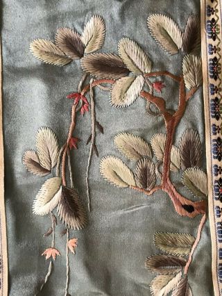 ANTIQUE ASIAN SILK FABRIC HAND EMBROIDERED - 18 1/2 