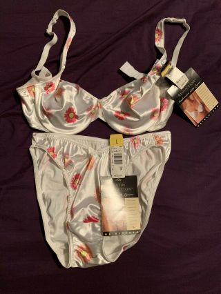 Nwt Vintage Maidenform Satin Seduction Bra Panty Set,  Silky Hi - Cut Floral 36c/l