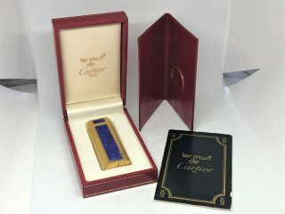 Rare Auth CARTIER Lapis Lazuli Inlay 3 - Sided K18 Gold - Plated Lighter Gold/Blue 12