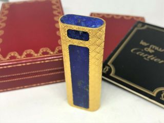 Rare Auth Cartier Lapis Lazuli Inlay 3 - Sided K18 Gold - Plated Lighter Gold/blue