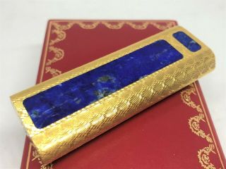 Rare Auth CARTIER Lapis Lazuli Inlay 3 - Sided K18 Gold - Plated Lighter Gold/Blue 3