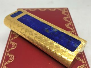Rare Auth CARTIER Lapis Lazuli Inlay 3 - Sided K18 Gold - Plated Lighter Gold/Blue 4