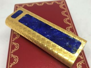 Rare Auth CARTIER Lapis Lazuli Inlay 3 - Sided K18 Gold - Plated Lighter Gold/Blue 5