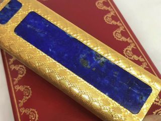 Rare Auth CARTIER Lapis Lazuli Inlay 3 - Sided K18 Gold - Plated Lighter Gold/Blue 8