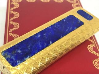 Rare Auth CARTIER Lapis Lazuli Inlay 3 - Sided K18 Gold - Plated Lighter Gold/Blue 9