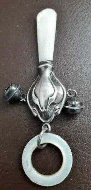 Antique Silver And Mother Of Pearl Baby 