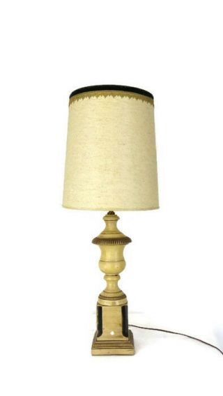 Vintage Mid Century Modern Table Lamp Column Hollywood Regency Roman W/ Shade