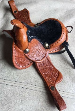 Miniature Horse Saddle Doll Size Leather Hand Tooled Details