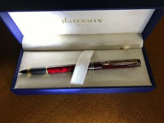 Waterman Exclusive Rollerball Marble Red Gold Trim Vintage Brand