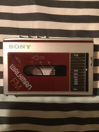 Vintage Sony Wm - F10 Stereo Cassette Player Walkman Tape Red Chrome