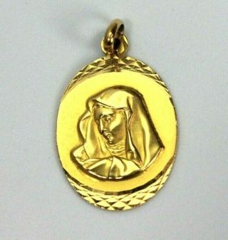 Vintage 750 18k Yellow Gold " Virgin Mary " Religious Necklace Pendant: 4 Grams