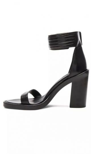 Ann Demeulemeester Vtg Black Ve Leather Ankle Strap Buckle Sandal Heels 36.  5