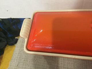 Le Creuset France 32 Flame Red Orange Enamel Cast Iron Lidded Pate Terrine VTG 2