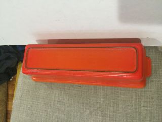 Le Creuset France 32 Flame Red Orange Enamel Cast Iron Lidded Pate Terrine VTG 4