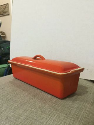 Le Creuset France 32 Flame Red Orange Enamel Cast Iron Lidded Pate Terrine VTG 5