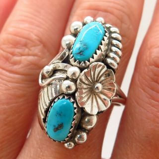 Old Pawn Vintage 925 Sterling Silver Turquoise Gem Handmade Tribal Artisan Ring