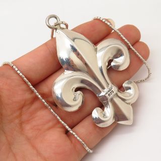 925 Sterling Silver Vintage Mexico Fleur - De - Lis Pendant Long Chain Necklace 56 "