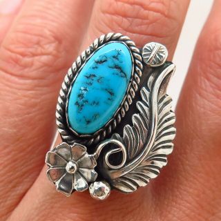 Fred Adakai Old Pawn Vintage 925 Sterling Silver Turquoise Gemstone Tribal Ring