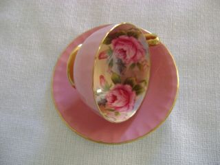 Vintage Aynsley Pink Cabbage Roses Powder Pink Cup & Saucer Gold Gilt
