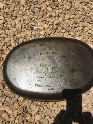 Vintage Griswold No.  9 Cast Iron Dutch Oven Oval Roaster with Lid 4